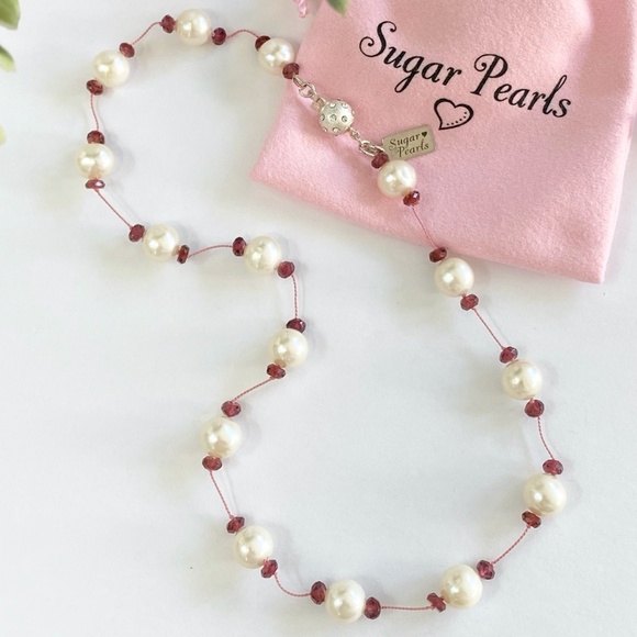 Sugar Pearls Jewelry - Tin Cup Pearl and Garnet Necklace